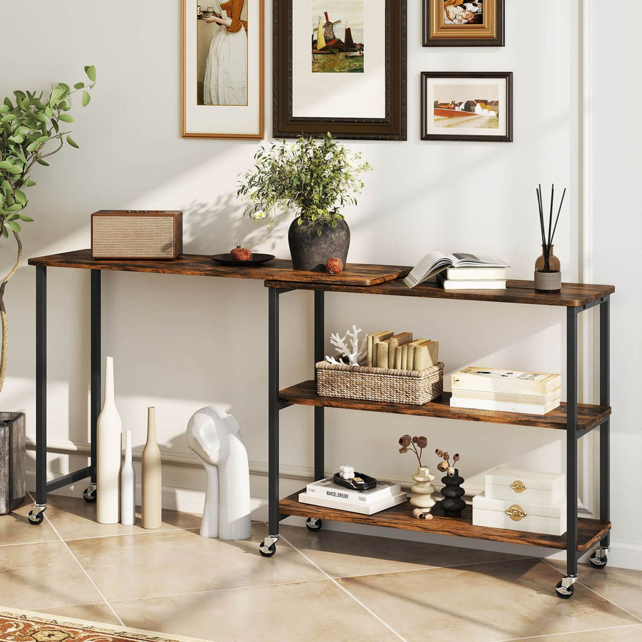 360° Rotation Mobile Laptop Table with Storage Shelves product image