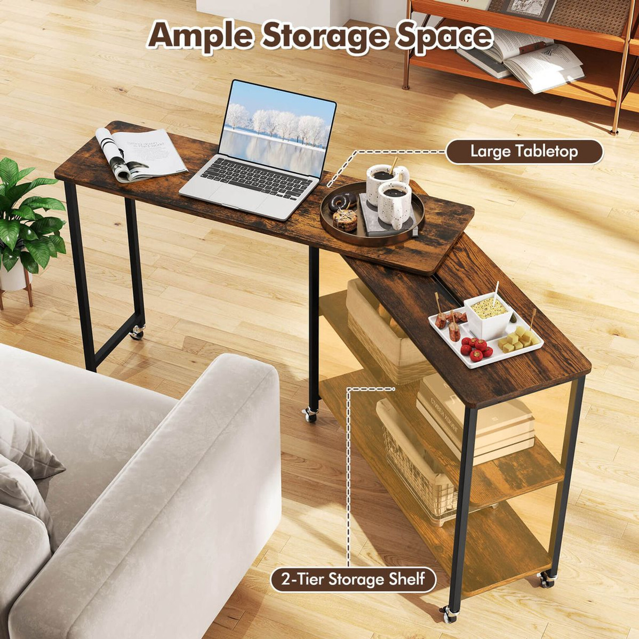 360° Rotation Mobile Laptop Table with Storage Shelves product image