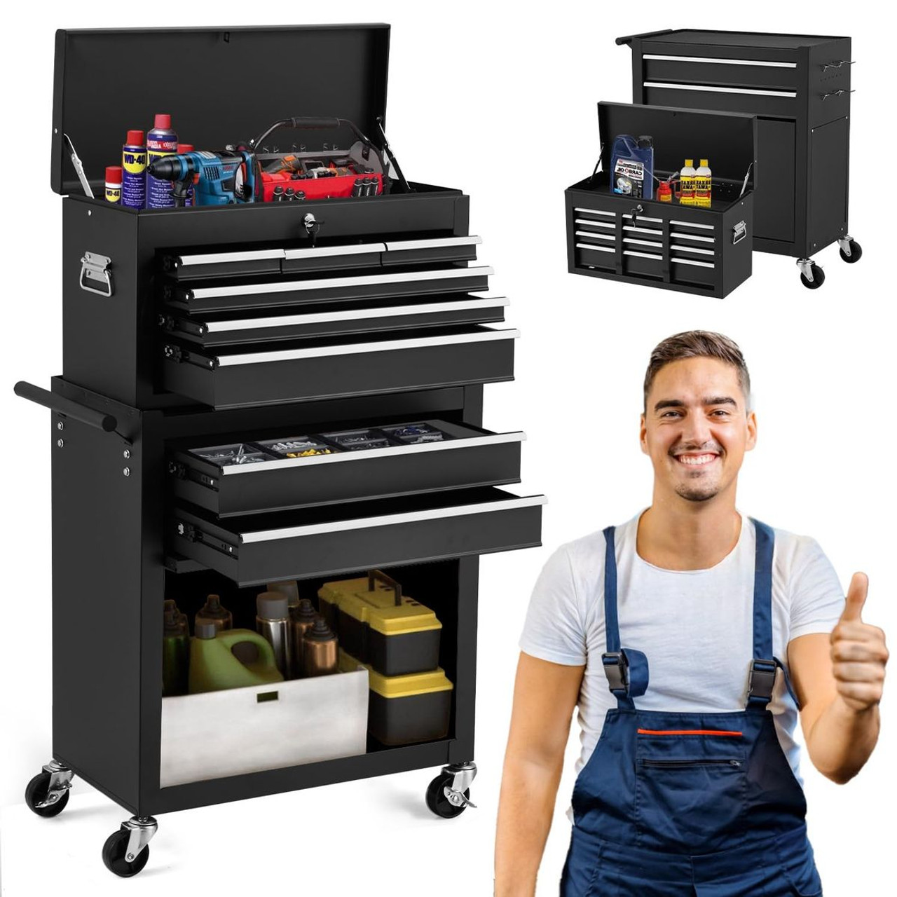 Rolling Tool Chest with Detachable Tool Box and Sliding Liners product image