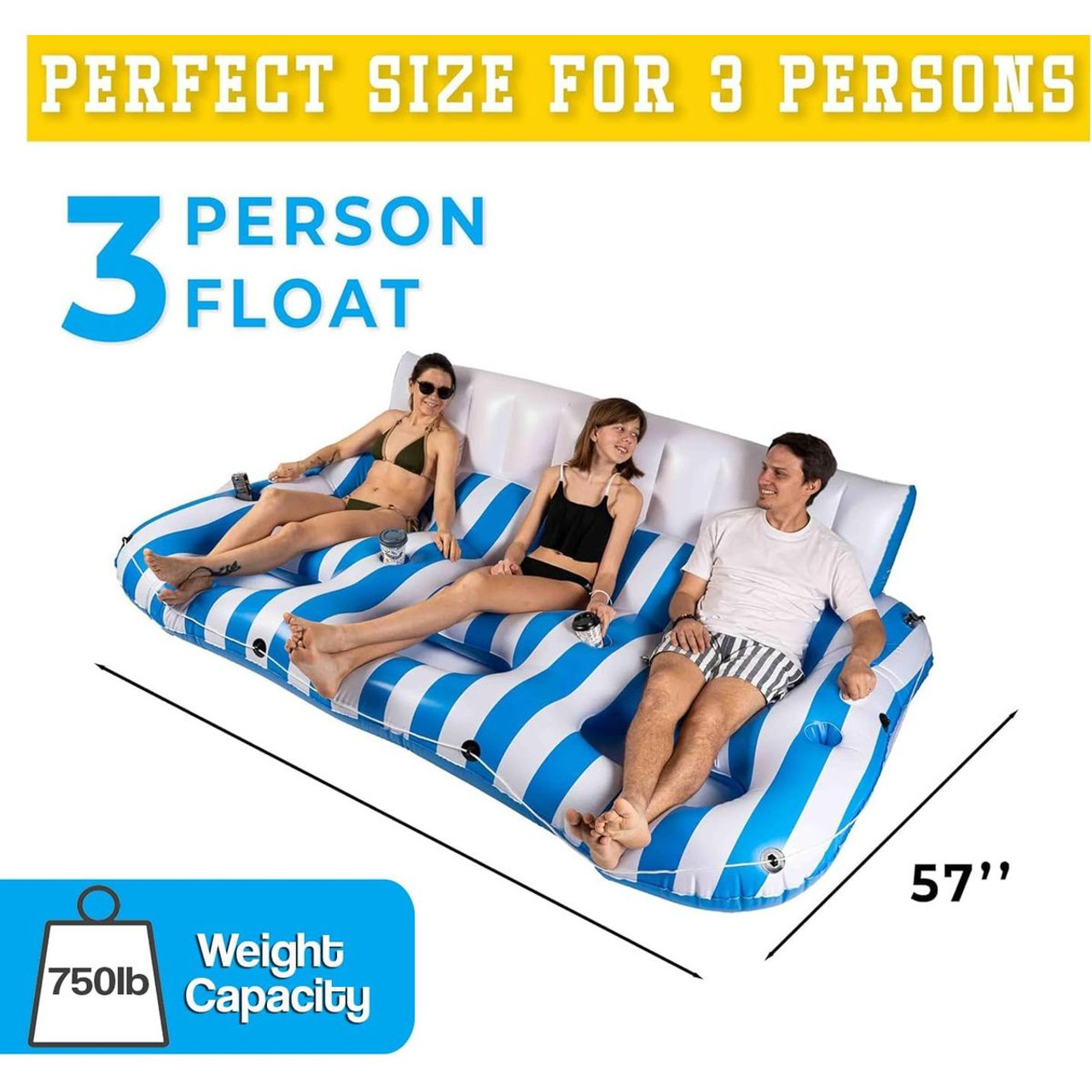 3-Person Pool Float with Handles and Cup Holders product image