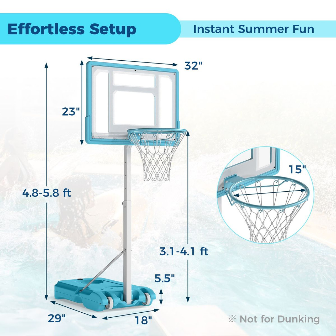 Adjustable Pool Basketball Hoop with Fillable Base product image