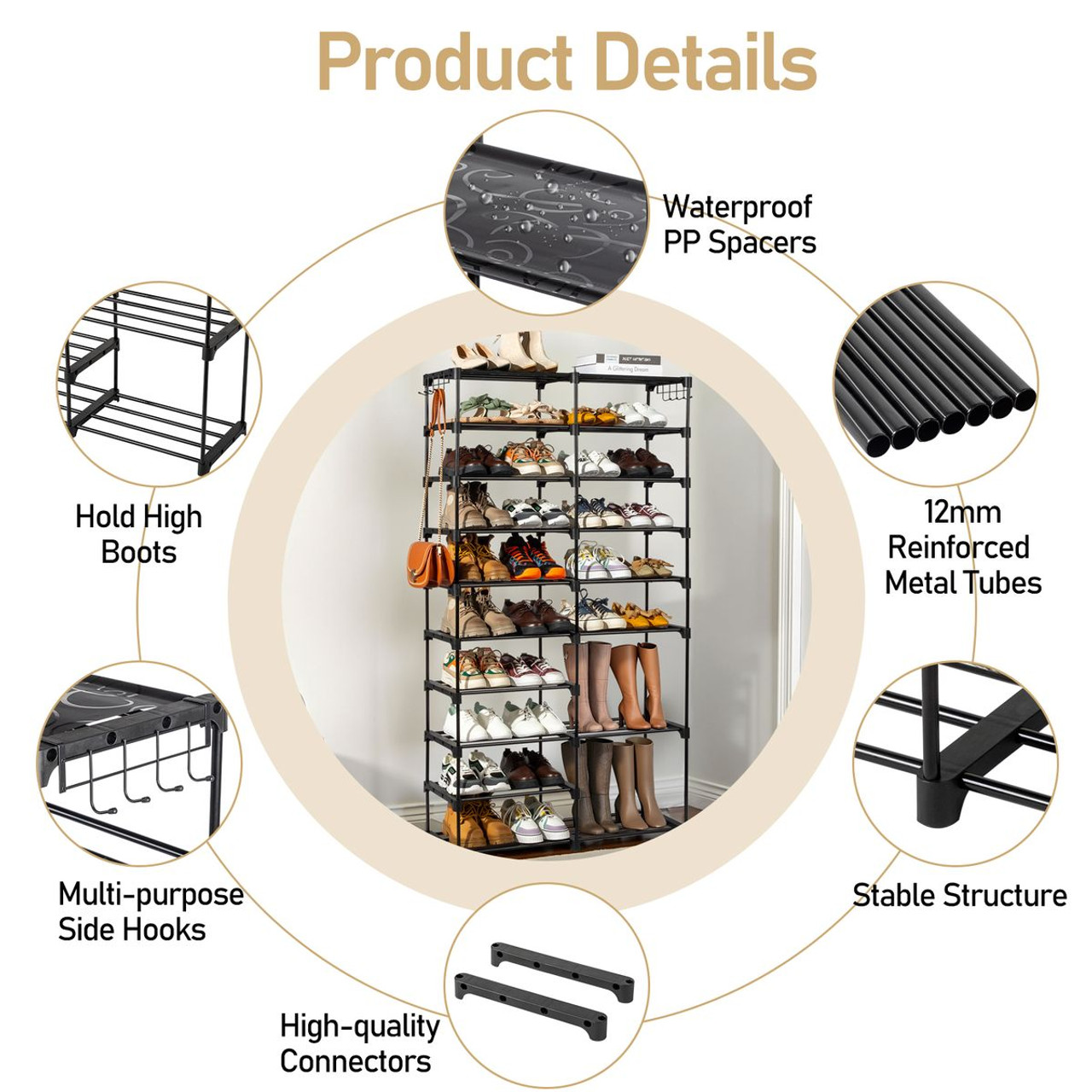 Double Row 10-Tier Non-Woven Shoe Rack product image