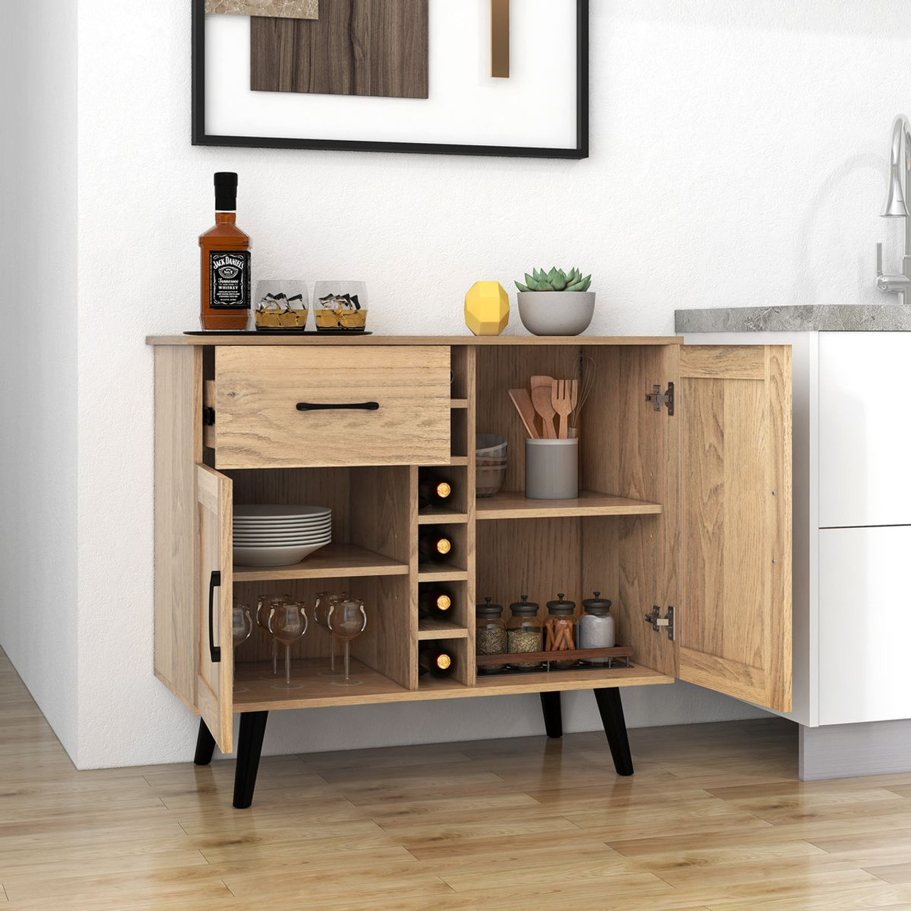 2-Door Wine Bar Cabinet with Drawer product image