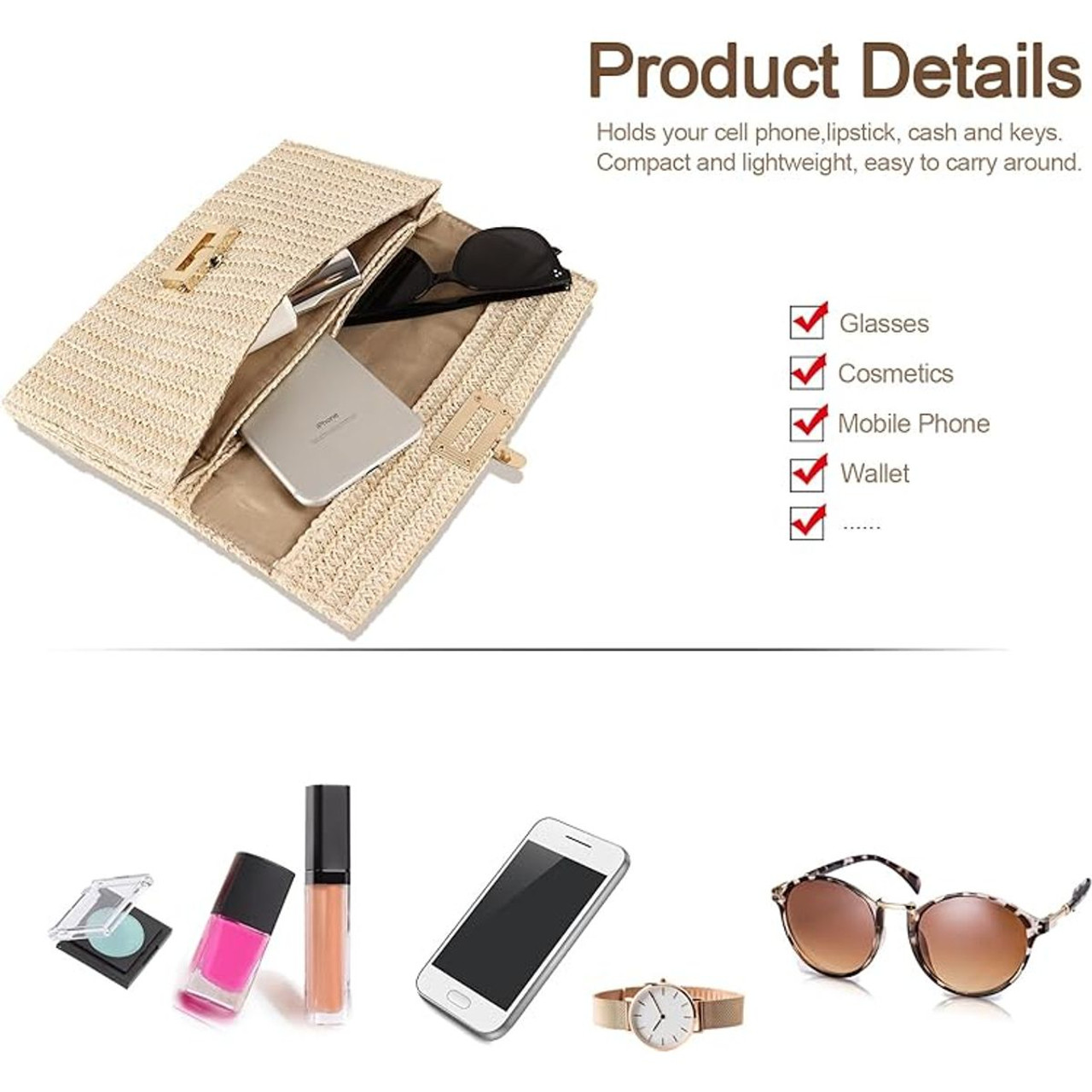 Straw Clutch Purse Crossbody Bag product image