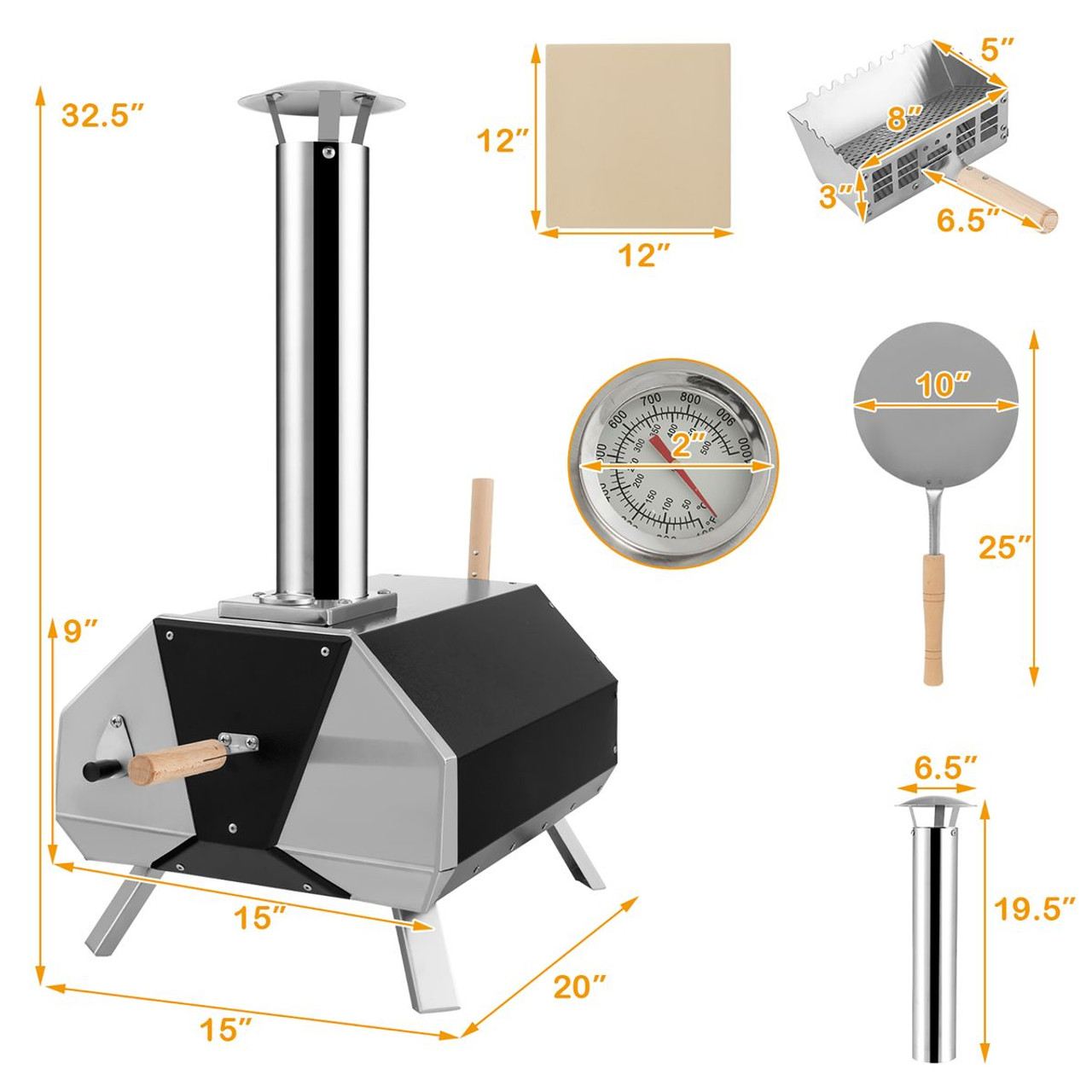 12" Outdoor Pizza Oven with Folding Legs and Removable Chimney product image