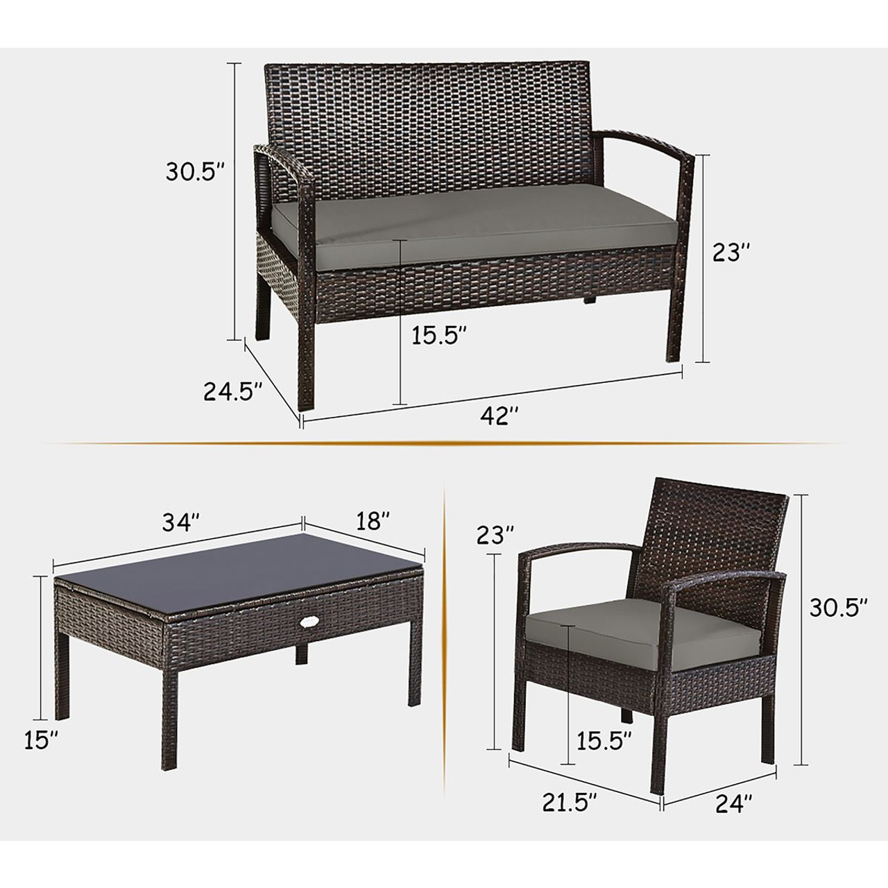 Black Rattan 4-Piece Patio Furniture Set product image