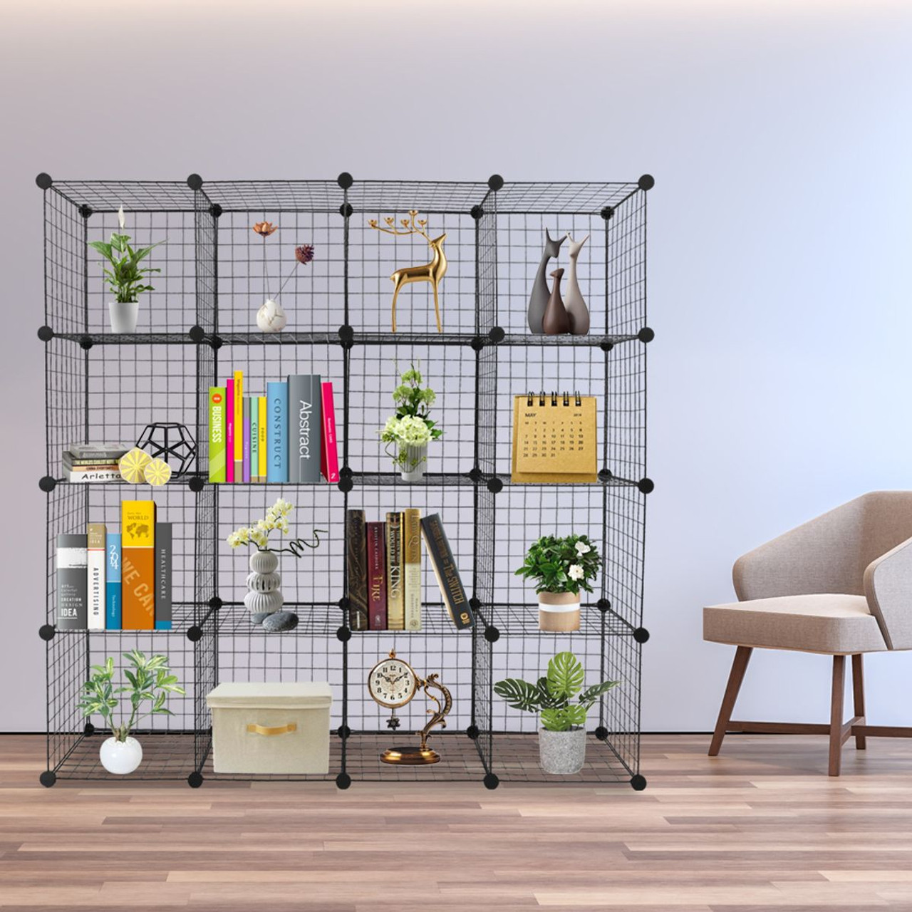 16-Cube Stackable Metal Grid Modular Shelves product image