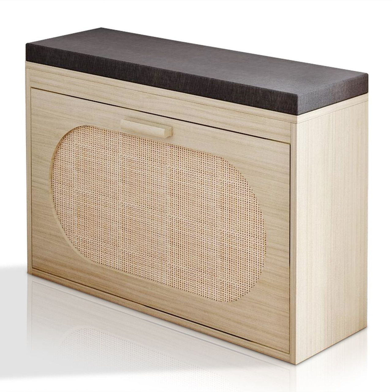 Rattan Shoe Cabinet with Flip Drawer and Padded Seat Cushion product image