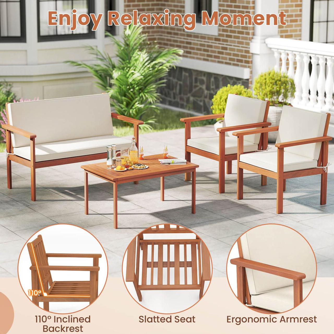 Acacia Wood Conversation Set with Seat and Back Cushions (4- or 8-Piece Set) product image