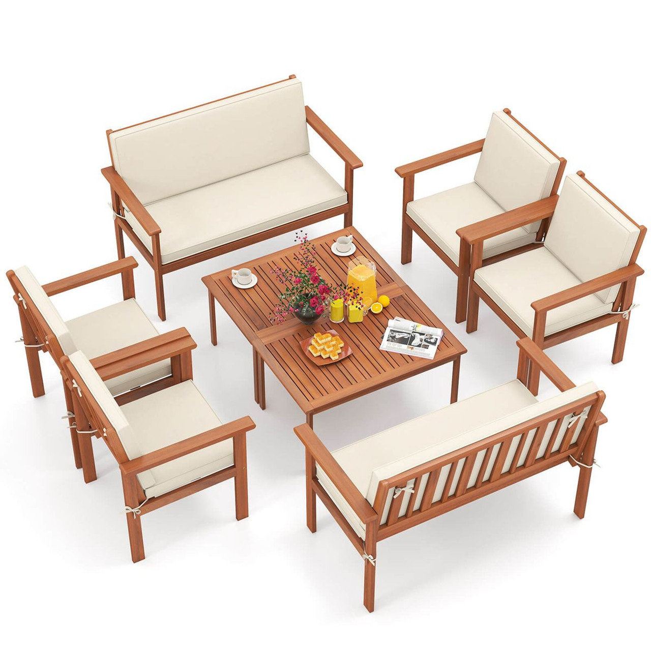 Acacia Wood Conversation Set with Seat and Back Cushions (4- or 8-Piece Set) product image