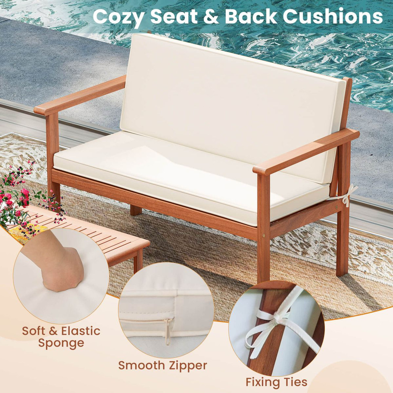 Acacia Wood Conversation Set with Seat and Back Cushions (4- or 8-Piece Set) product image