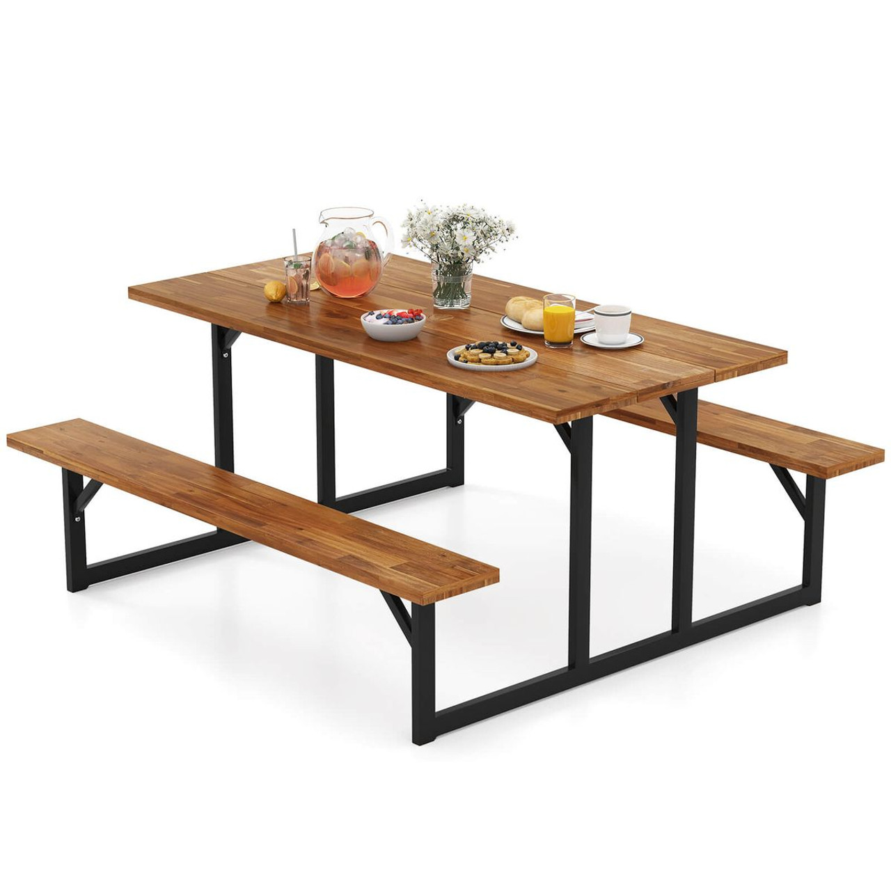 6-Person Acacia Wood Picnic Table with Umbrella Hole product image
