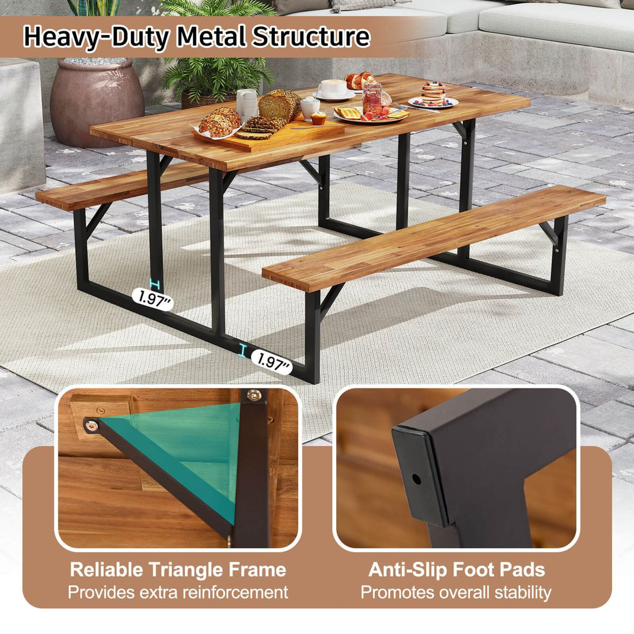 6-Person Acacia Wood Picnic Table with Umbrella Hole product image