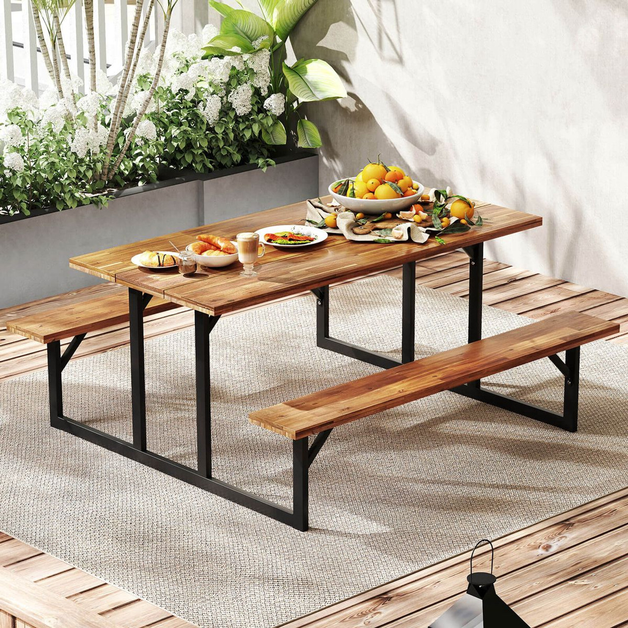 6-Person Acacia Wood Picnic Table with Umbrella Hole product image