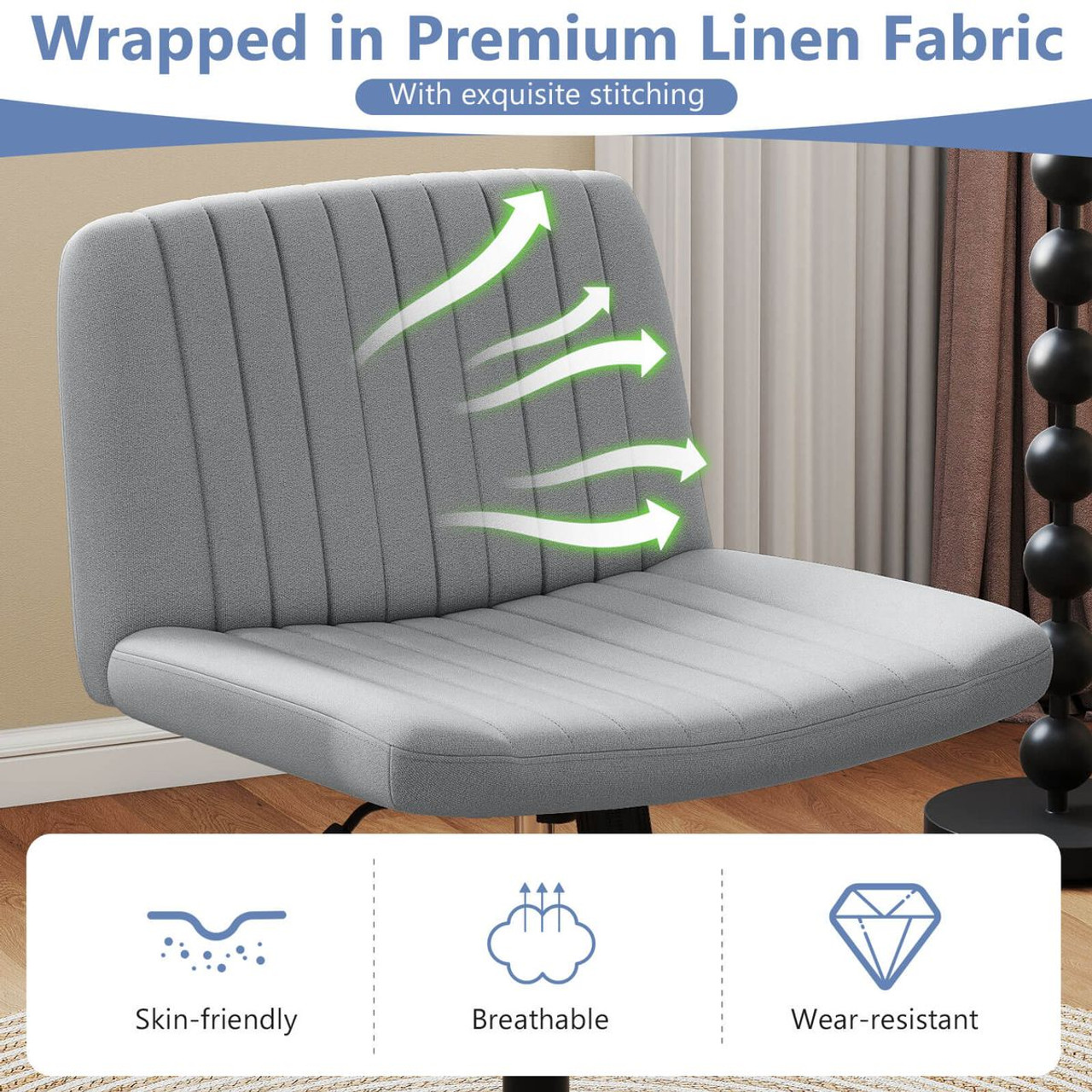Cross Leg Desk Chair with Soft Cushion and Adjustable Height product image
