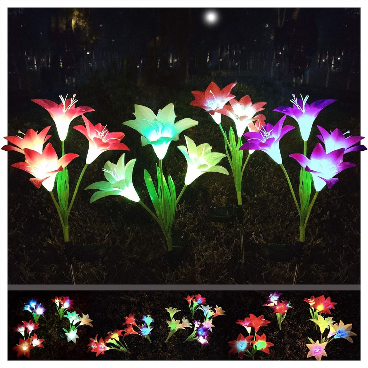 Solar Powered Garden Flowers with Lights (4-Pack) product image