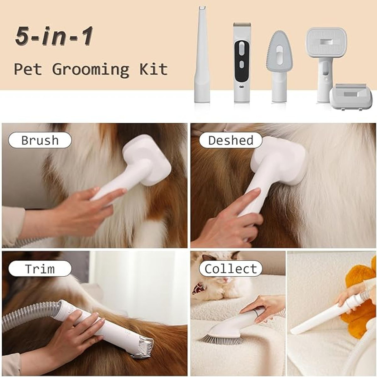 Whall Pet Vacuum with 3 Mode Suction and 5-in-1 Grooming Kit product image