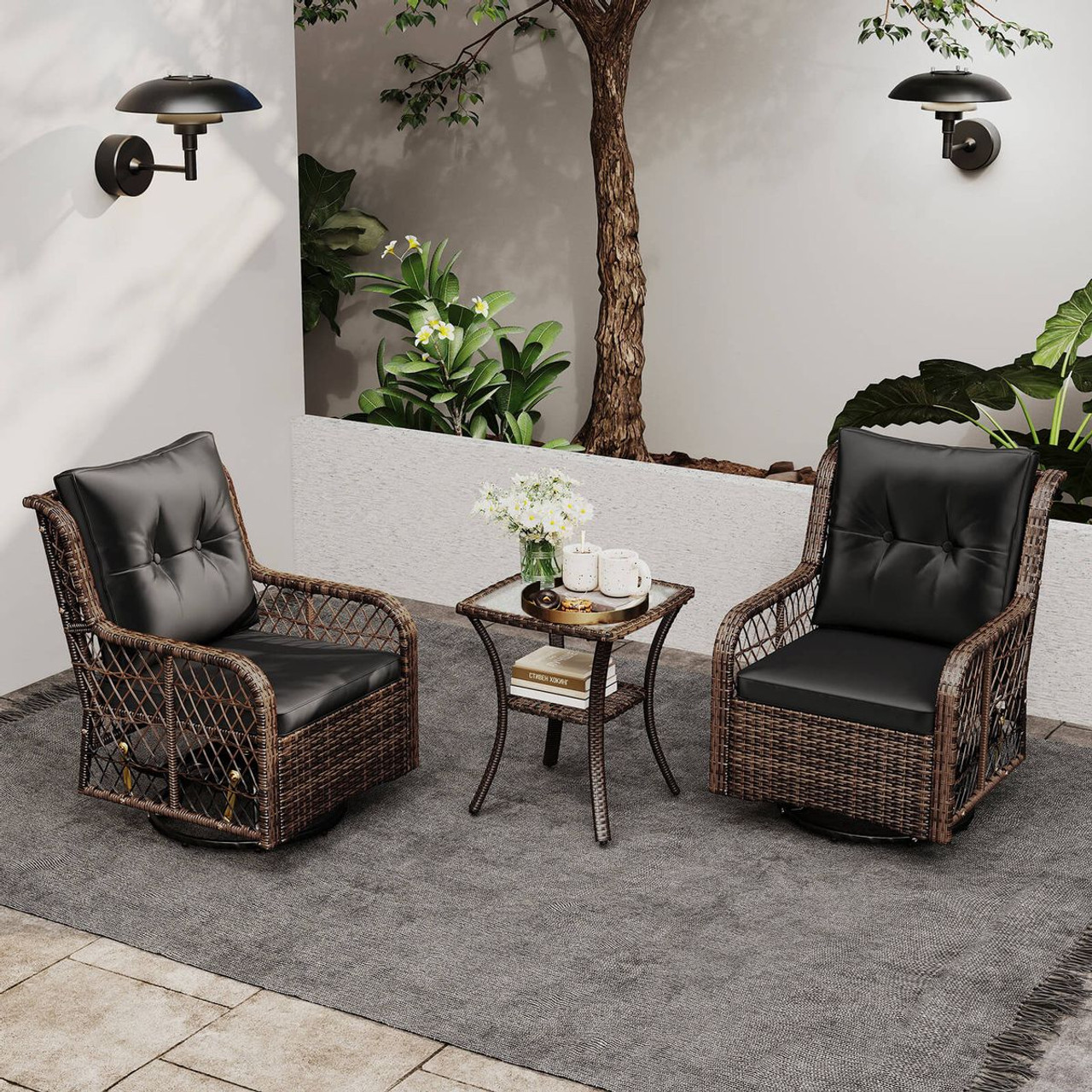3-Piece Patio Furniture Set with 2-Tier Side Table and Cushions product image