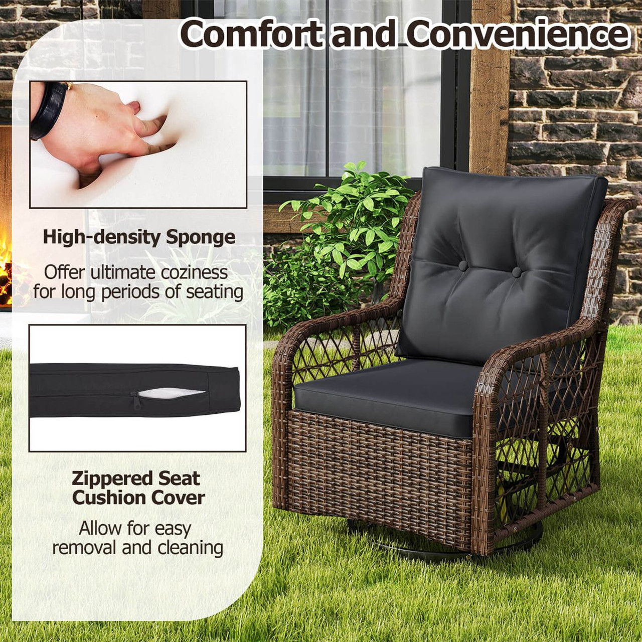 3-Piece Patio Furniture Set with 2-Tier Side Table and Cushions product image