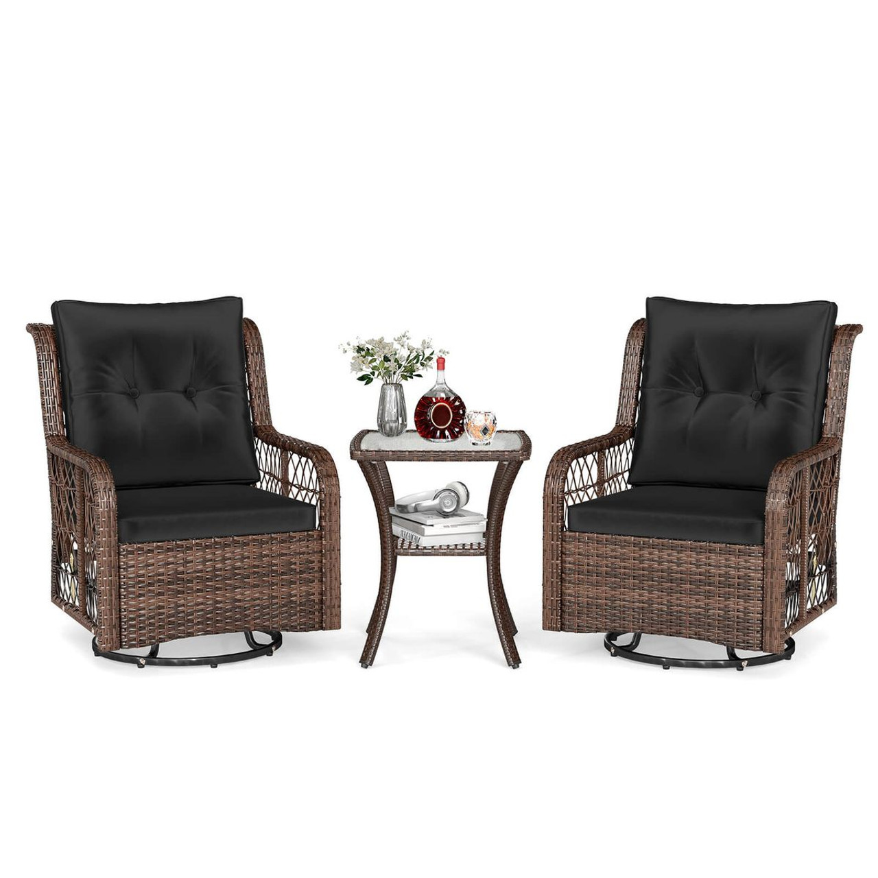 3-Piece Patio Furniture Set with 2-Tier Side Table and Cushions product image