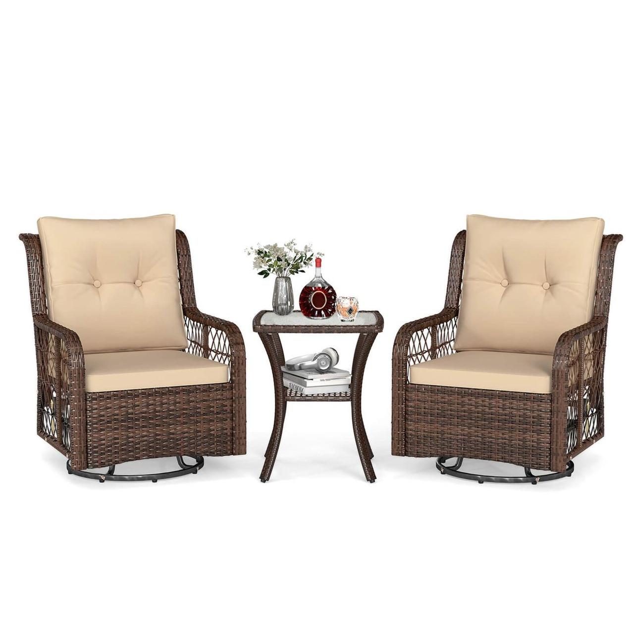 3-Piece Patio Furniture Set with 2-Tier Side Table and Cushions product image