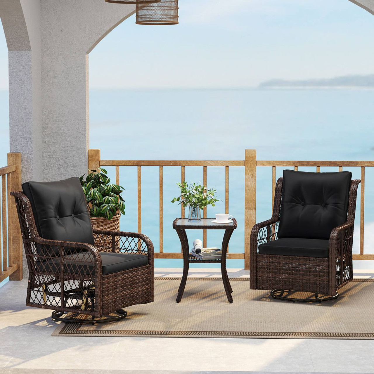 3-Piece Patio Furniture Set with 2-Tier Side Table and Cushions product image