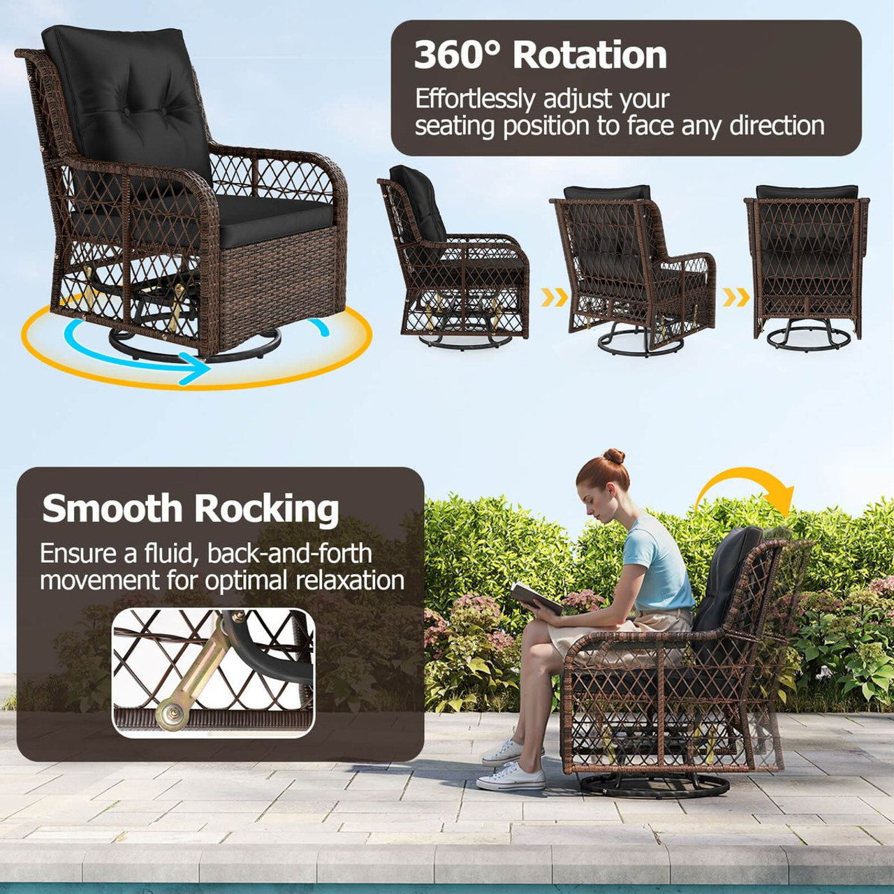 3-Piece Patio Furniture Set with 2-Tier Side Table and Cushions product image
