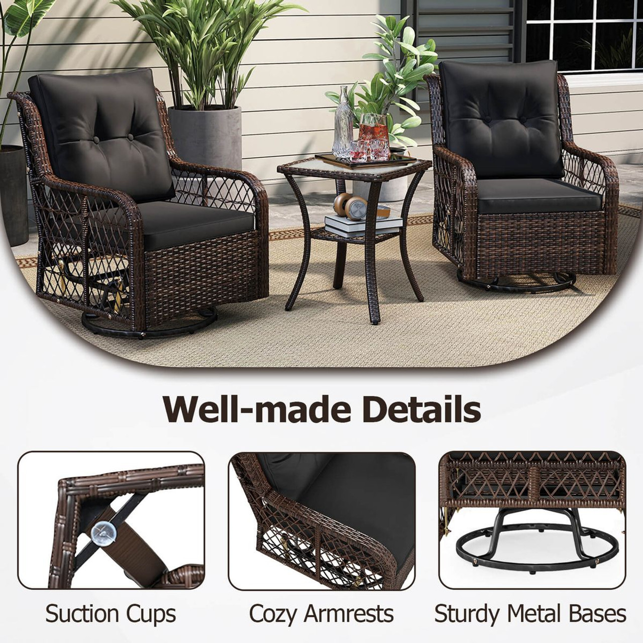 3-Piece Patio Furniture Set with 2-Tier Side Table and Cushions product image