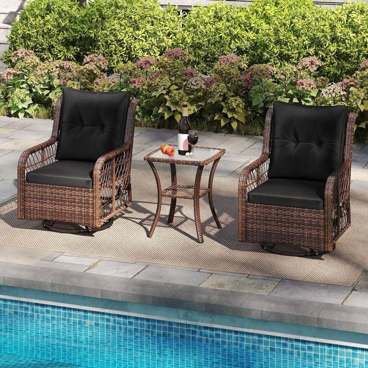 3-Piece Patio Furniture Set with 2-Tier Side Table and Cushions product image