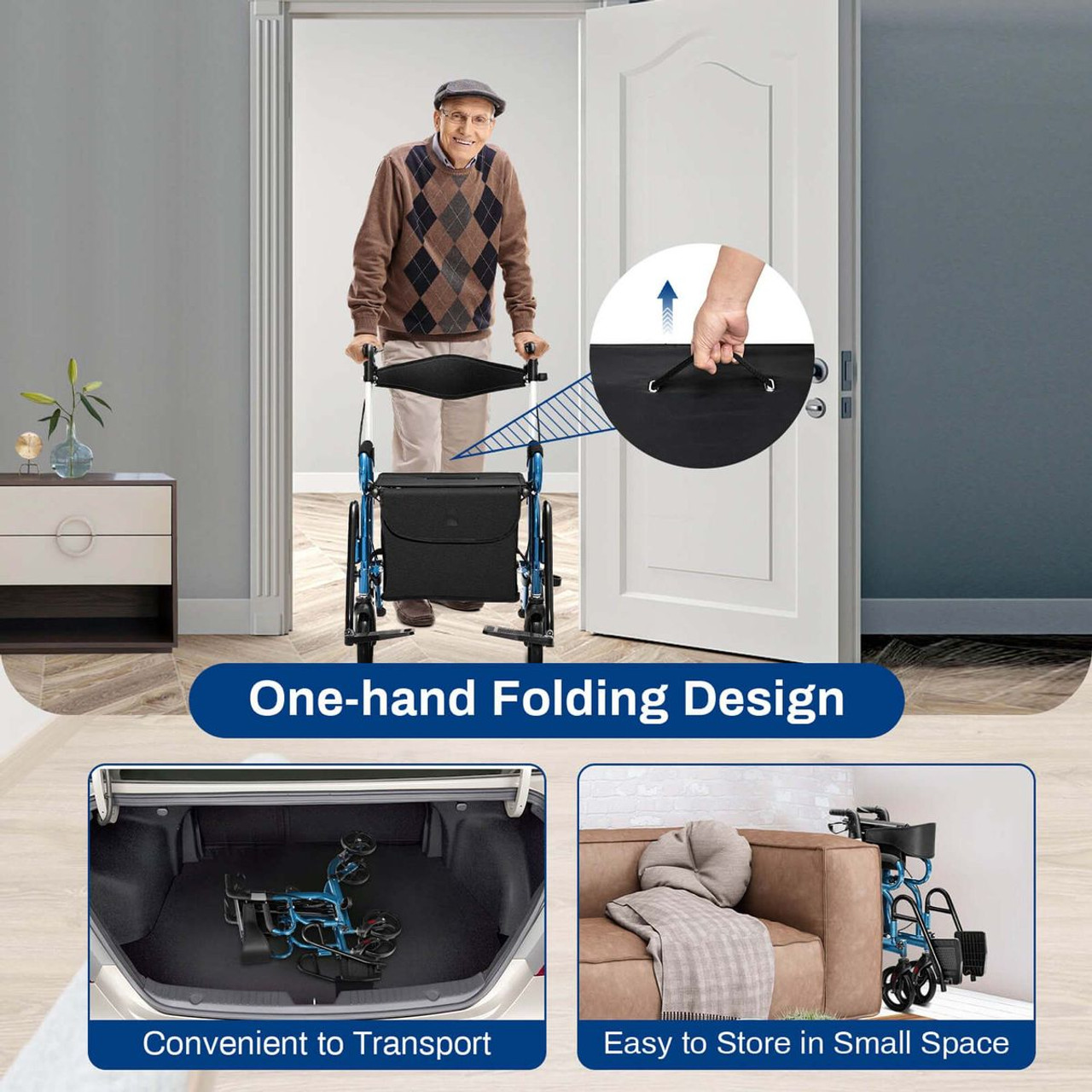 Rollator Walker with Foldable Design and Detachable Storage Bag product image