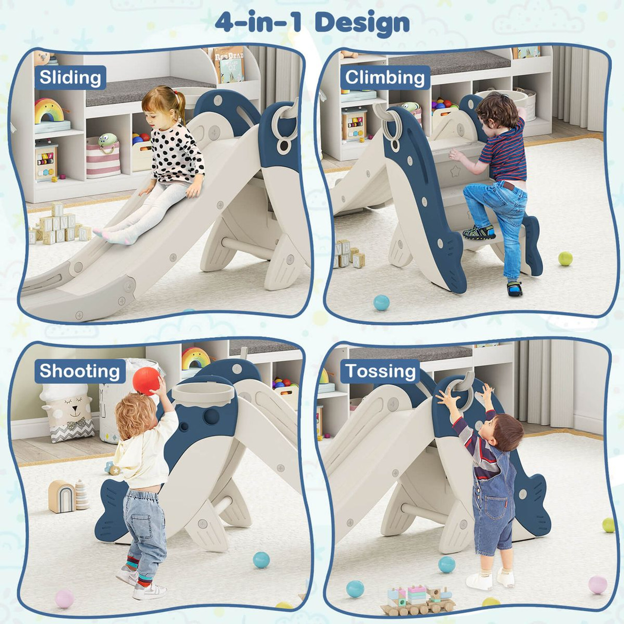 4-in-1 Toddler Slide Playground with Basketball and Rings product image  4-in-1 Toddler Slide Playground with Basketball and Rings product image