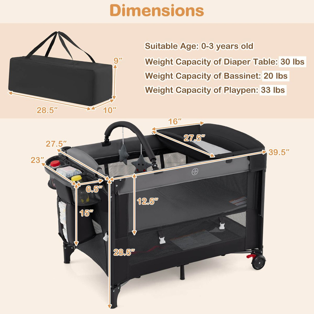 Portable Crib with 4-Side Visible Mesh and Changing Table product image