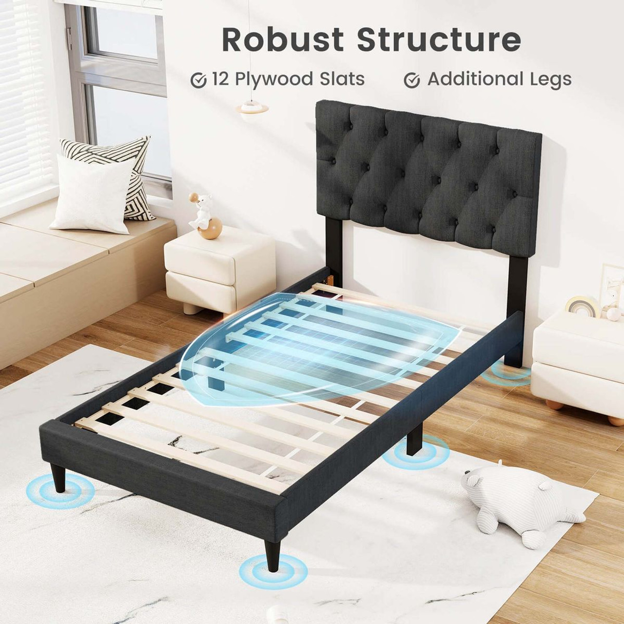 Bed Frame with Button-Tufted Headboard  product image