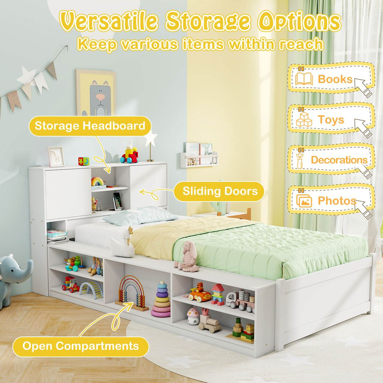 Twin-Size Bed Frame with Roll-Out Trundle and Storage product image