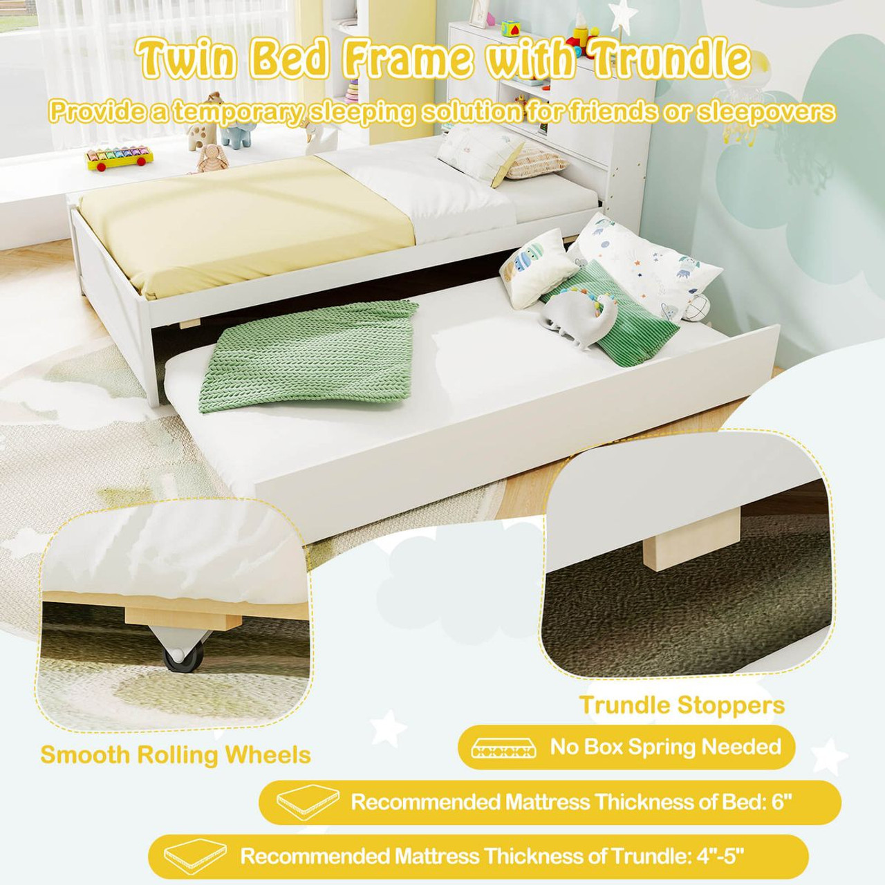 Twin-Size Bed Frame with Roll-Out Trundle and Storage product image