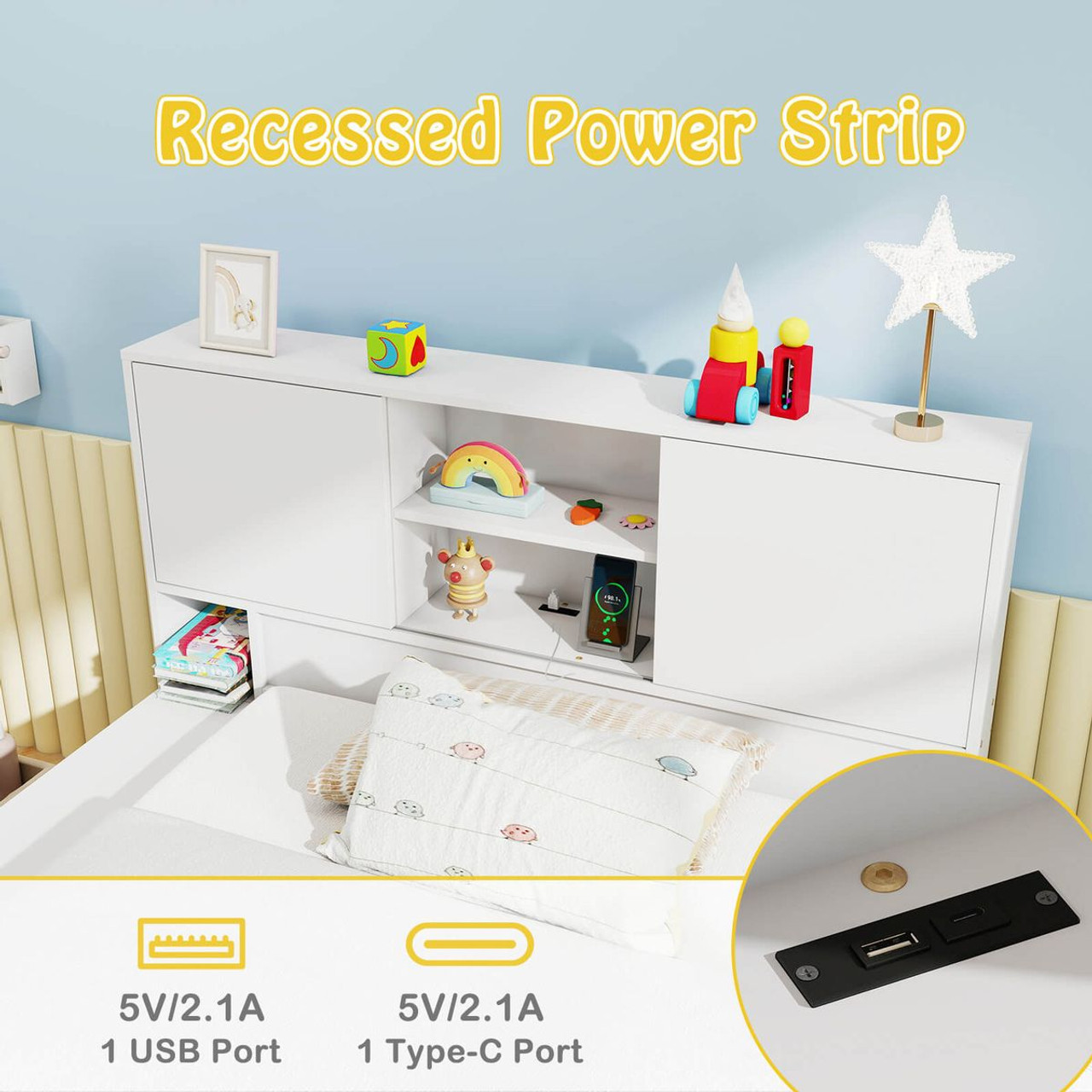 Twin-Size Bed Frame with Roll-Out Trundle and Storage product image