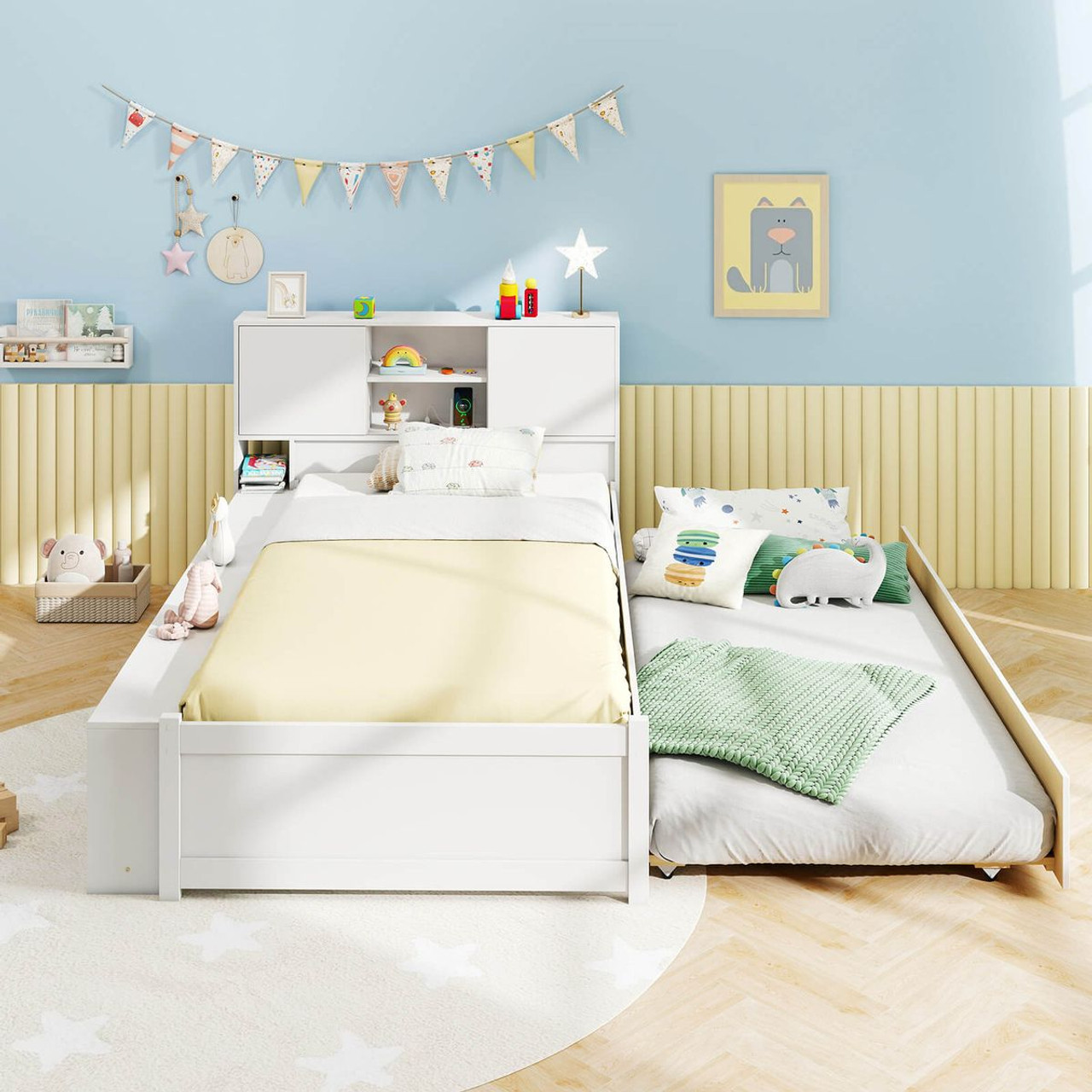 Twin-Size Bed Frame with Roll-Out Trundle and Storage product image