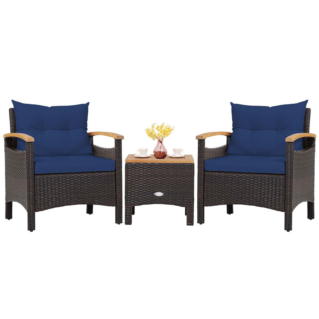  3-Piece Patio Rattan Furniture Set with Tabletop and Cushions product image