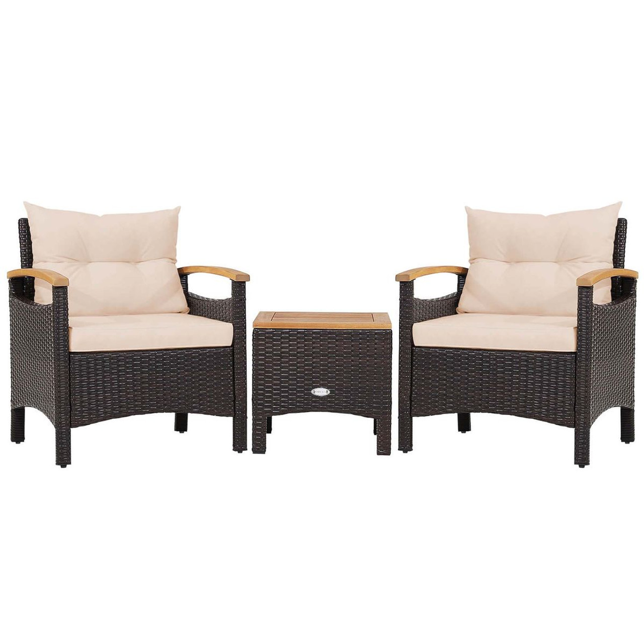  3-Piece Patio Rattan Furniture Set with Tabletop and Cushions product image