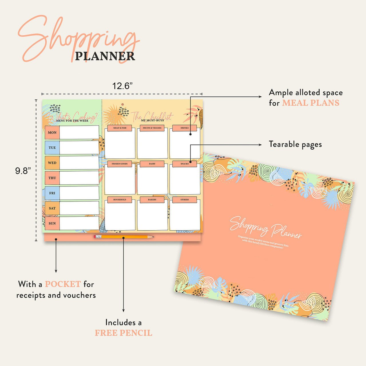 Easy Tear-off Meal & Shopping Planner with Magnetic or Wall Mount product image