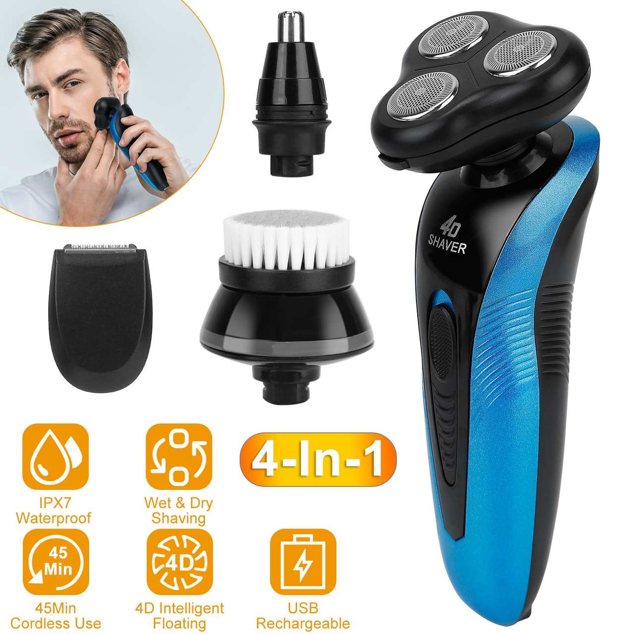 4-in-1 Electric Shaver, Beard Trimmer, Nose Trimmer & Facial Cleaner product image