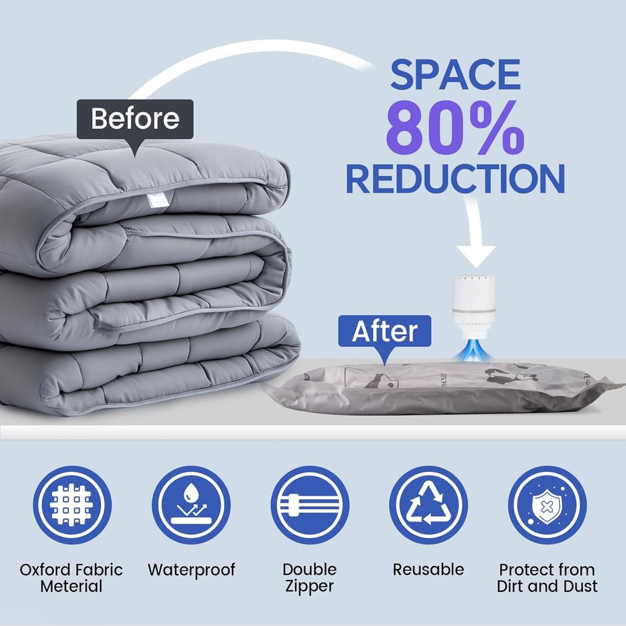 Tear-Proof Vacuum Storage Bags with Pump (5 Jumbo + 5 Large) product image