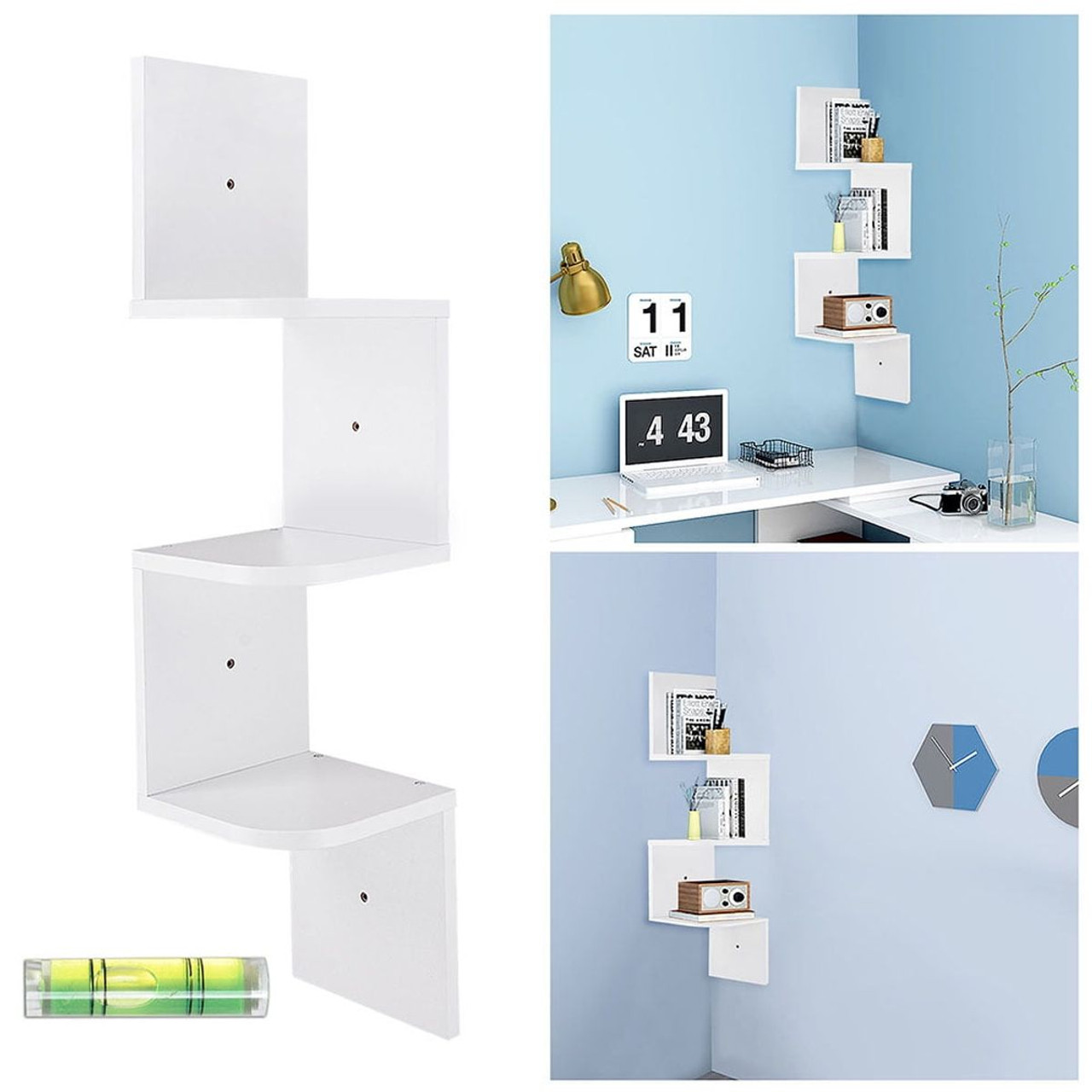 3-Tier Zigzag Floating Wall-Mounted Corner Shelf product image