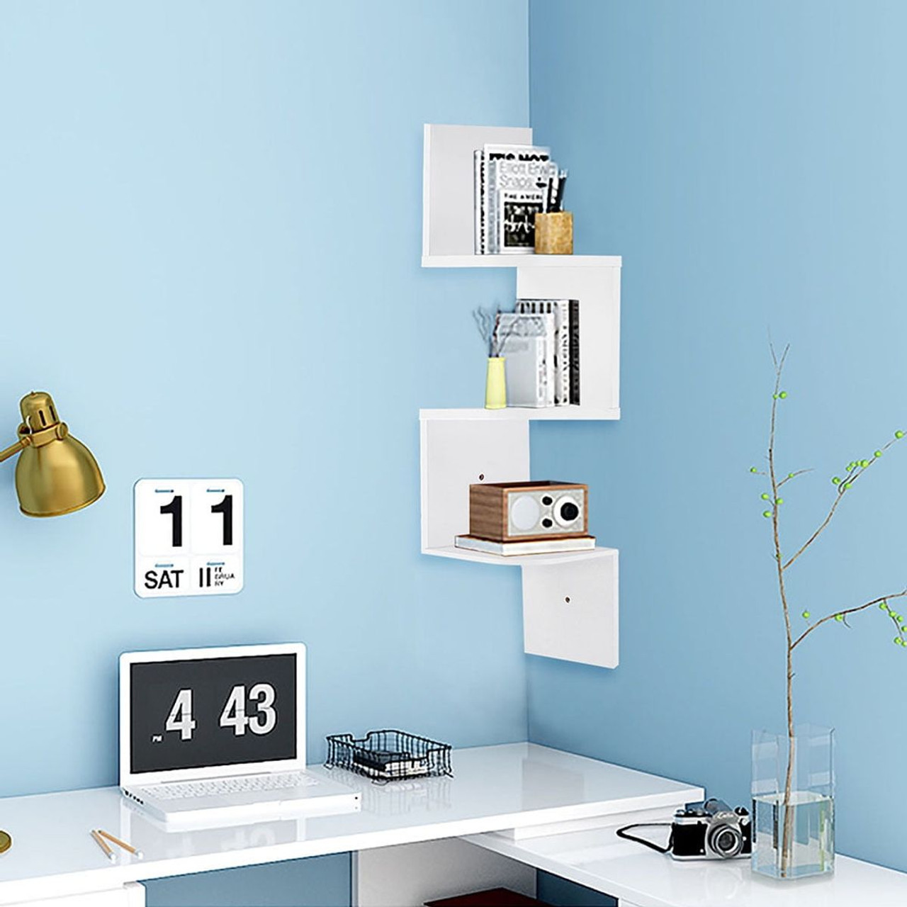 3-Tier Zigzag Floating Wall-Mounted Corner Shelf product image