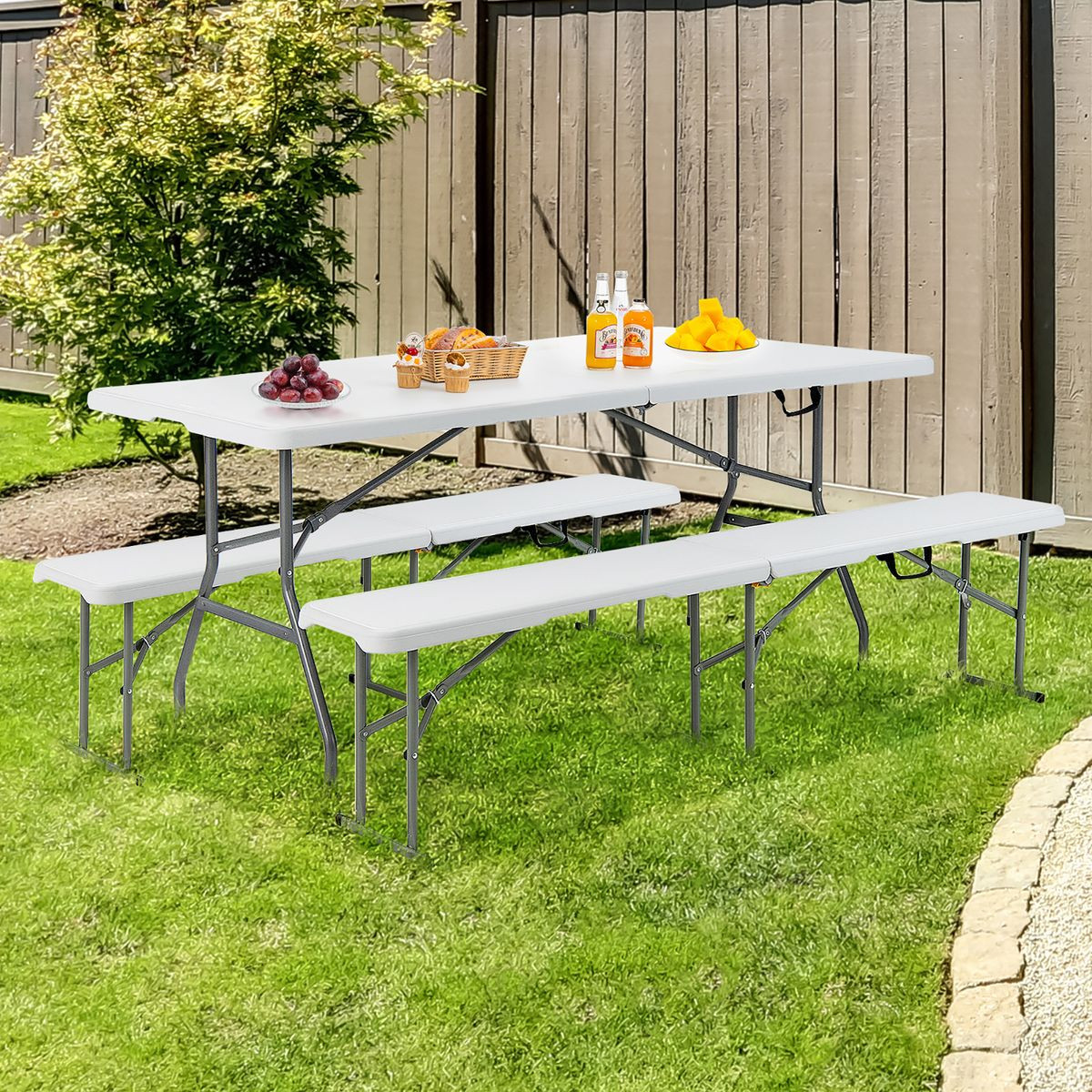 Outdoor Folding Table Set with 2 Benches product image