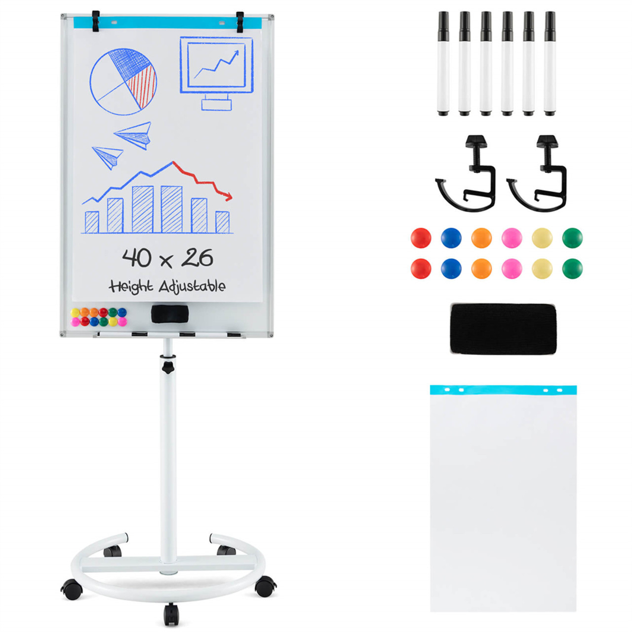 Height-Adjustable Mobile Whiteboard with Round Stand product image Height-Adjustable Mobile Whiteboard with Round Stand product image