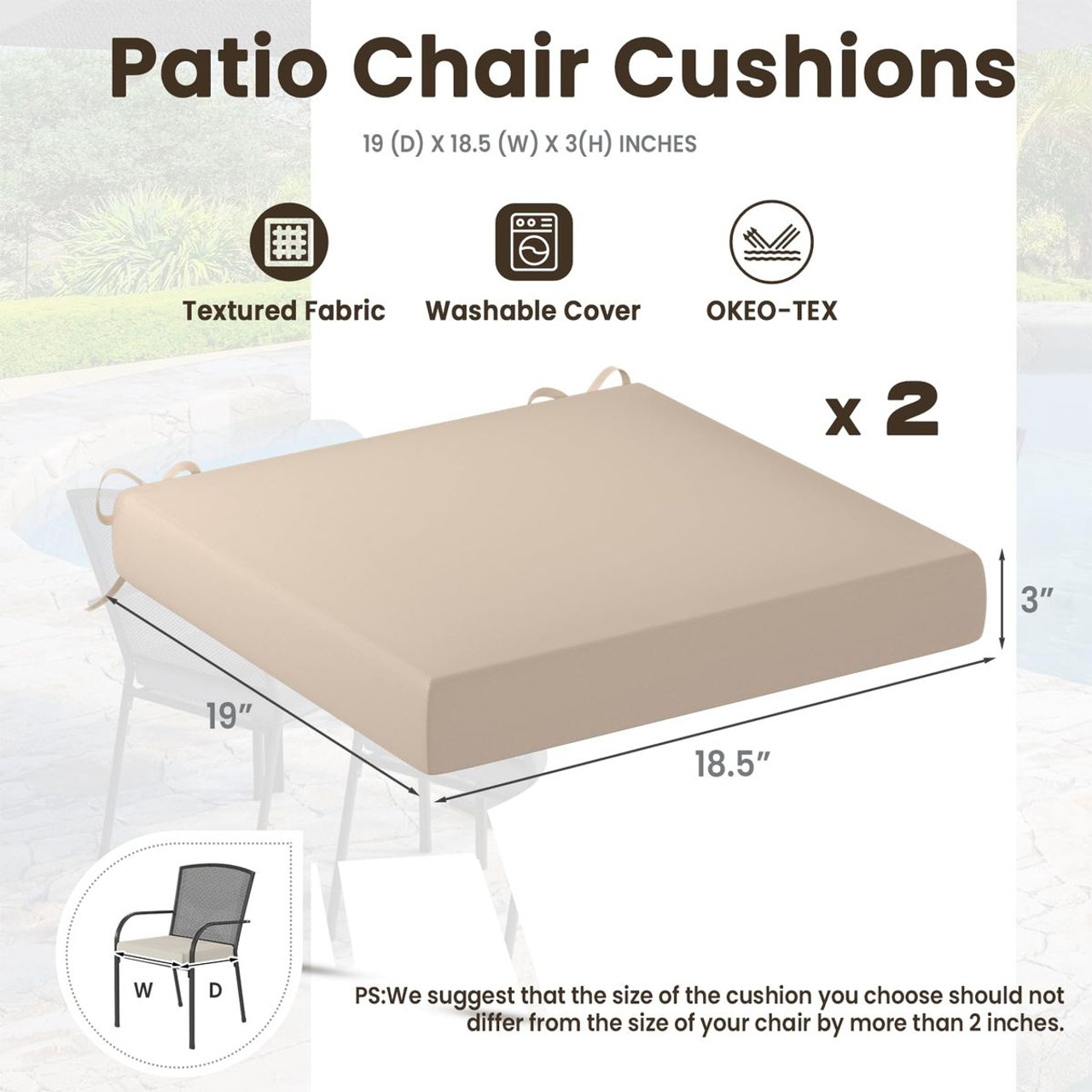 Outdoor Chair Cushions for Patio Furniture (Set of 2 or 4) product image