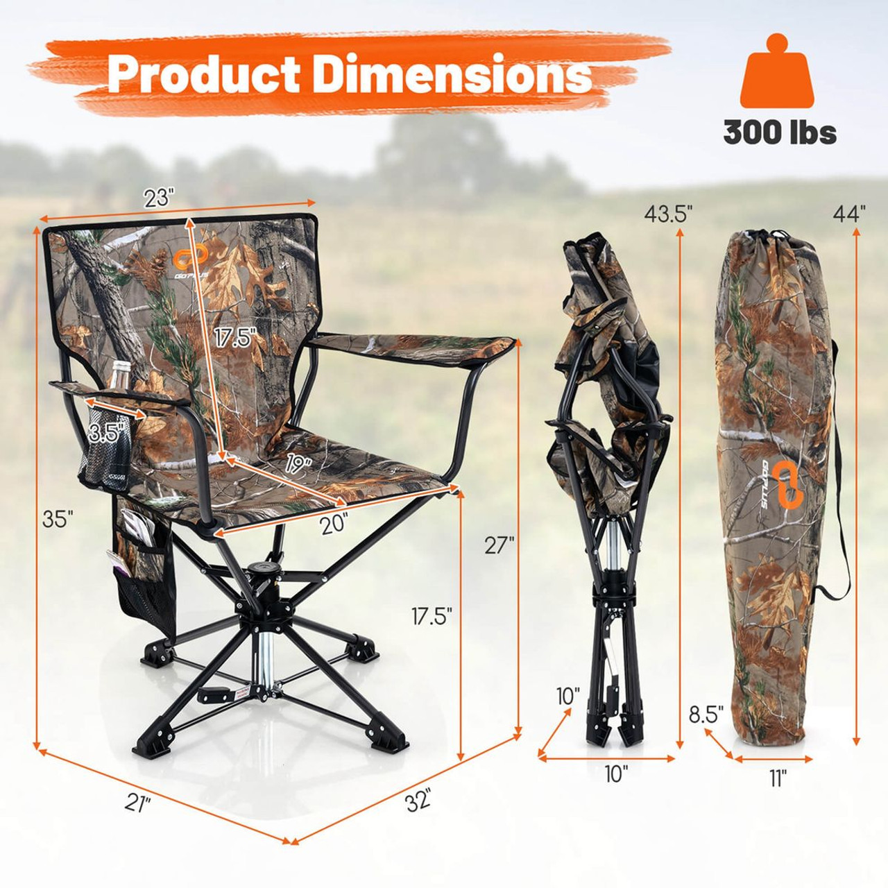360° Swivel Hunting Chair with Mesh Cup Holder and Storage Pockets product image
