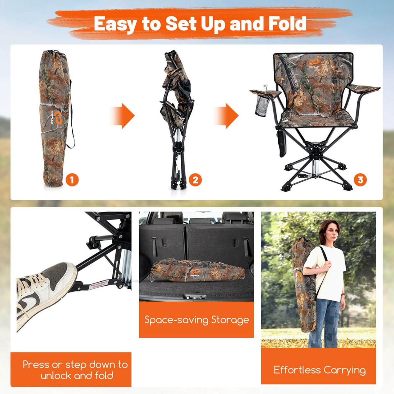 360° Swivel Hunting Chair with Mesh Cup Holder and Storage Pockets product image