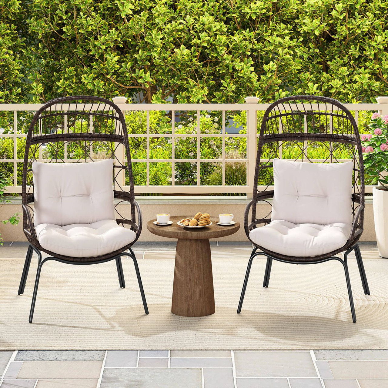 Wicker Rattan Egg Chair with Seat and Back Cushions product image